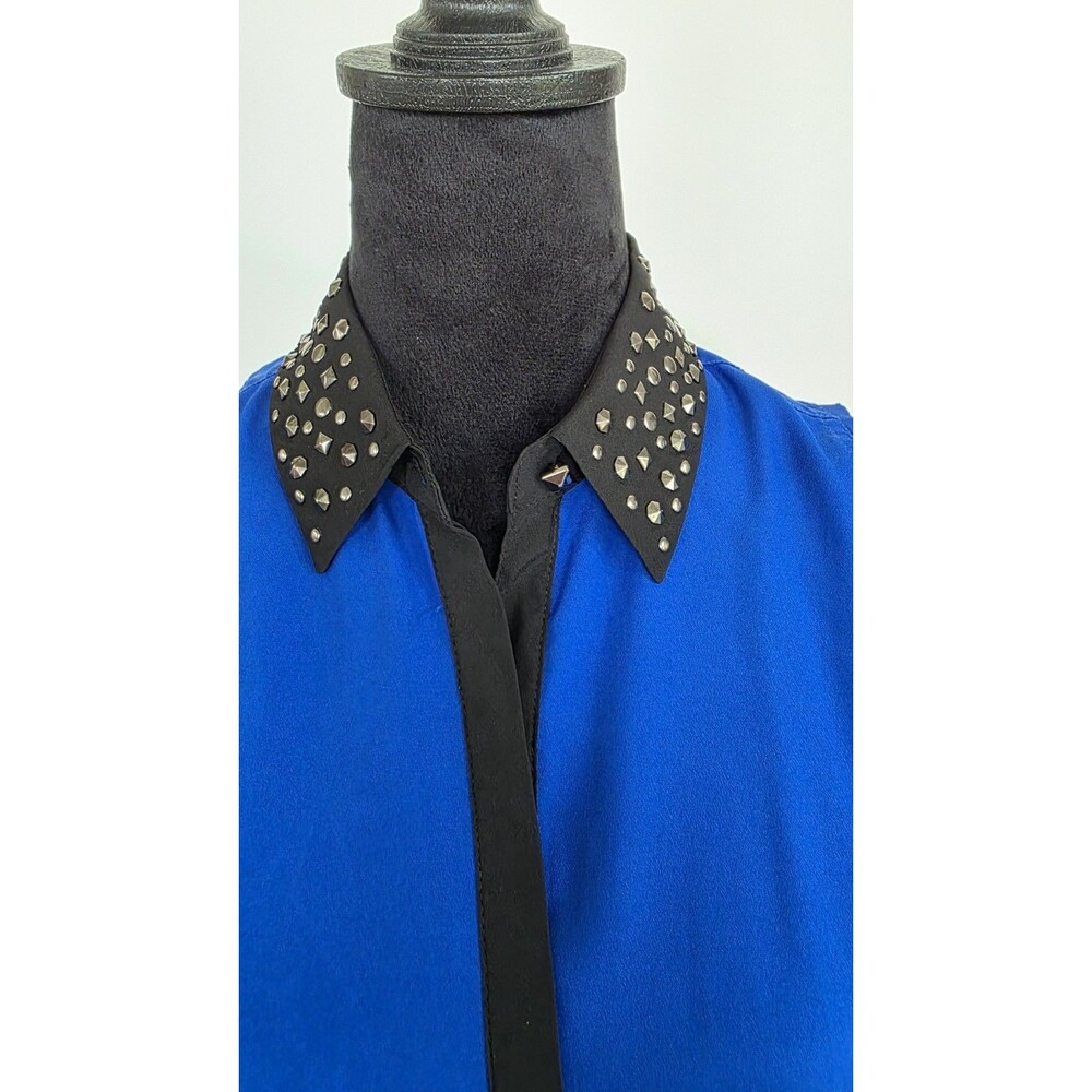Rock & Republic Women's Blue/Black Sleeveless Shirt Metallic Details Size S